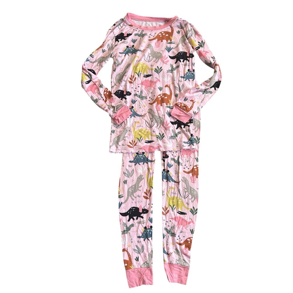 Little Sleepies bamboo 5 6 two piece pink jurassic jungle pajama set dinosaurs